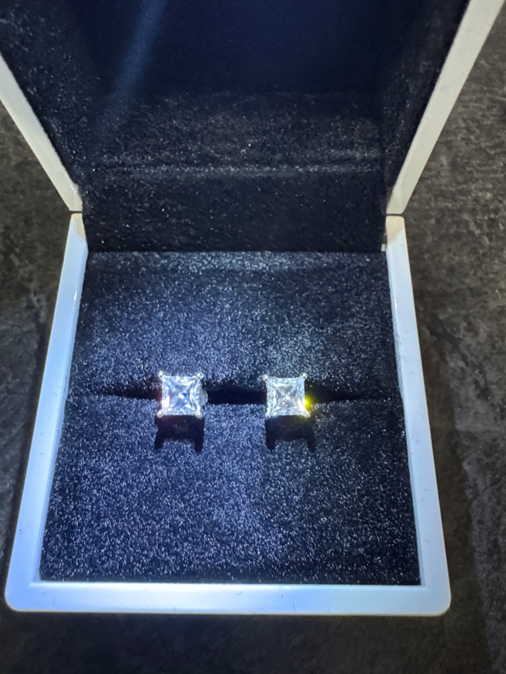 Moissanite Princess Cut Stud Earrings set in 925 Sterling Silver